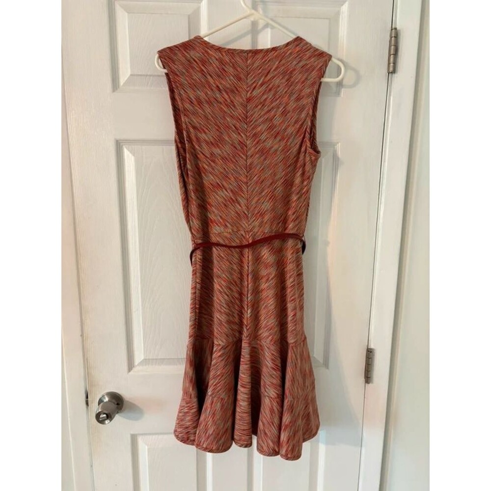 Rust Multicolor Striped Belted Ruffle Dress Size 6 - Picture 2 of 7